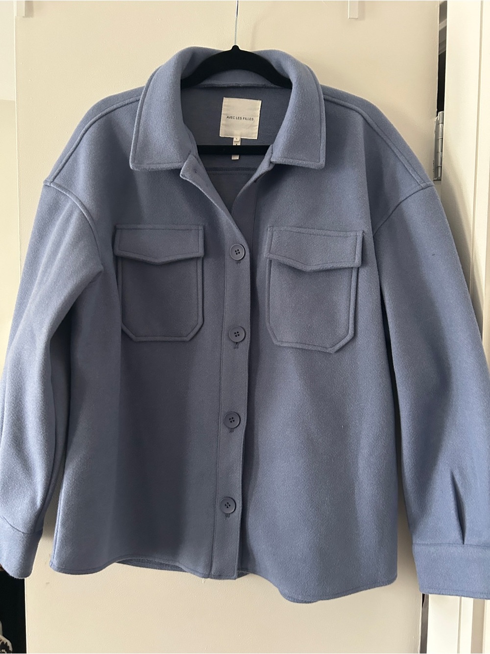 Anthropologie Avec Les Filles Dusty Periwinkle Blue Button-Front Shacket L